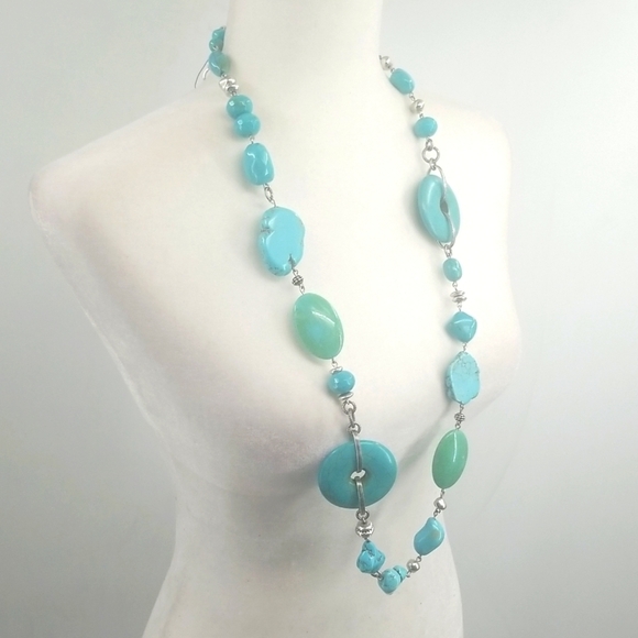 Chico's Turquoise & Silver Southwest Long-line Necklace Cowboy Native Western - Picture 4 of 8